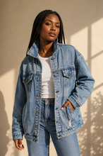 Load image into Gallery viewer, Oversized Distressed Jean Jacket
