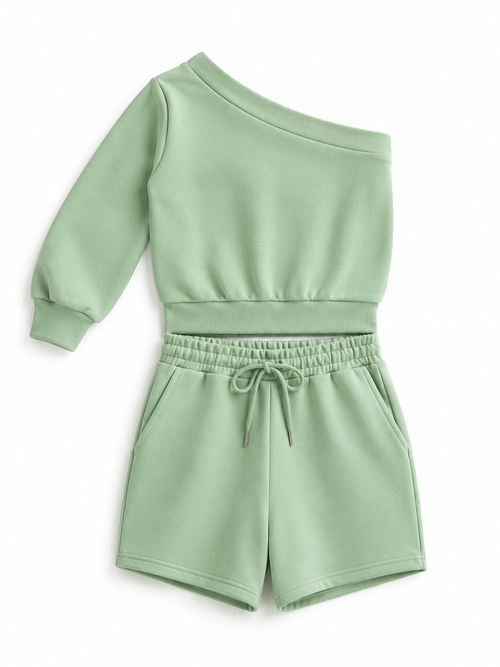 2 Piece Half Shoulder  Jersey Set